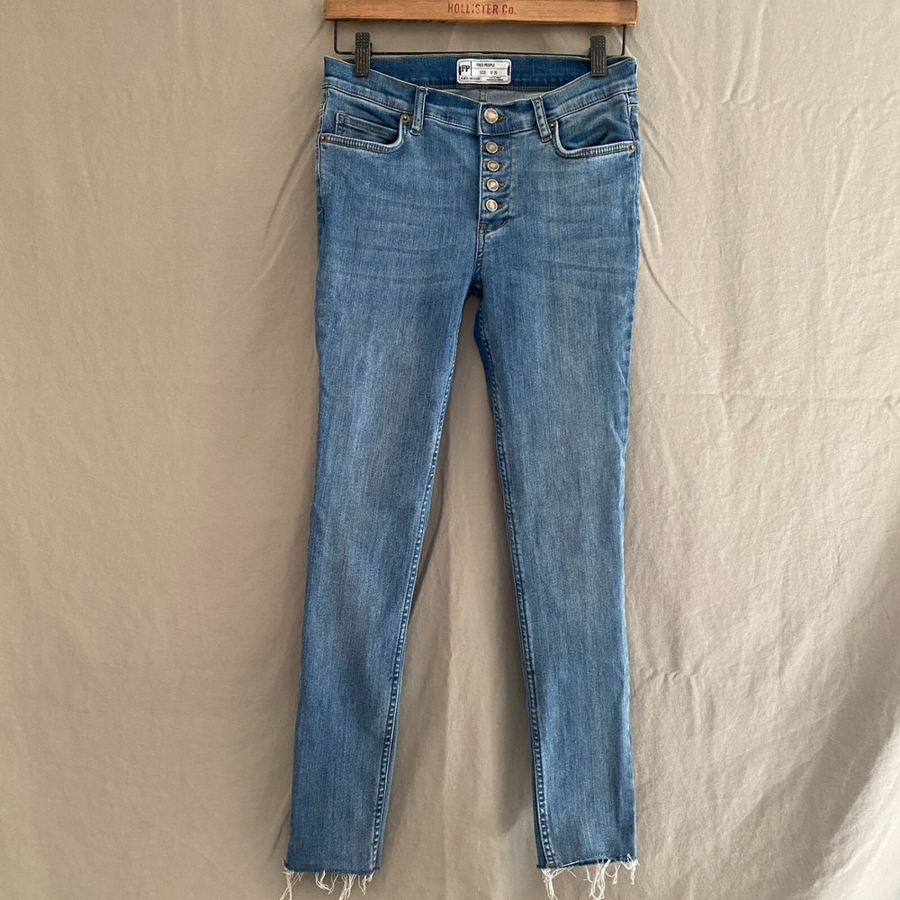 Free People Womens 26 Button Fly Lyocell Stretch Medium Wash‎ Skinny Jeans
